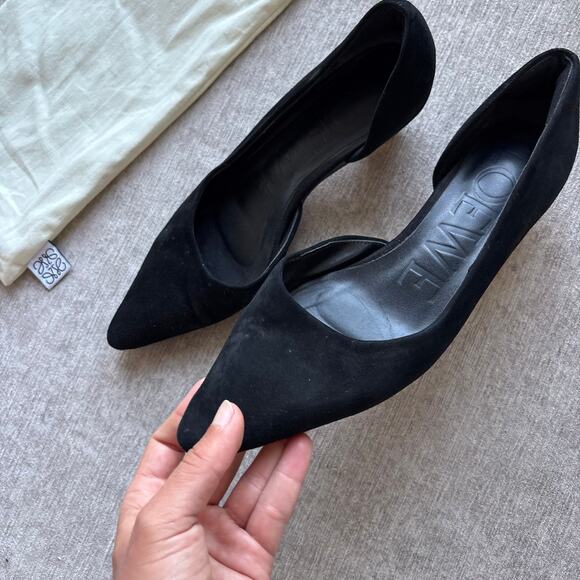 Authentic Loewe Walnut-heel Suede Kitten-heel Black Pumps - Picture 2 of 5